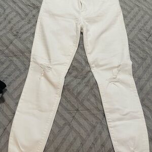 J Brand White Skinny Jeans with Distressed Knees